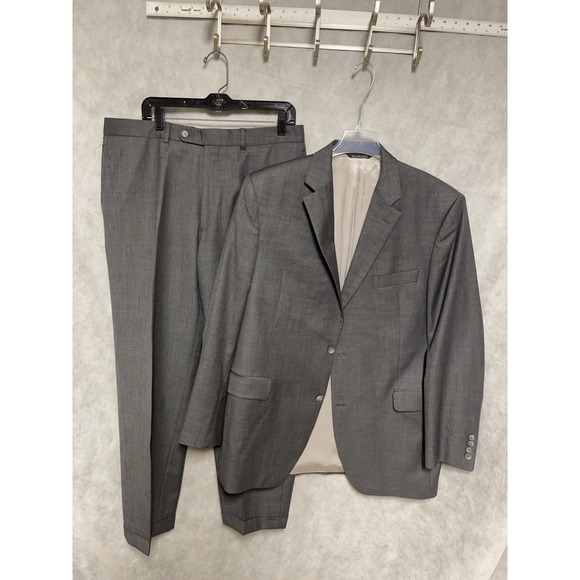 Jack Victor Suit Men 44L Gray 2B Wool Academia Career Formal 37x30.5 Pant Luxury - Picture 1 of 16